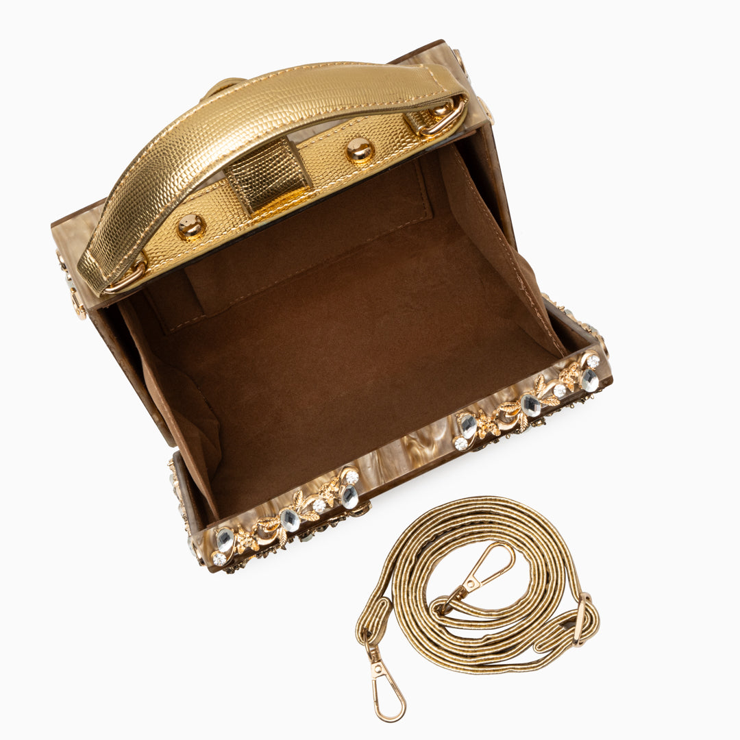 Acrylic Box Handbag - Gold