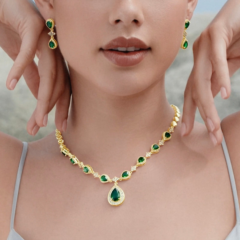 Luxueuse parure de bijoux vert émeraude