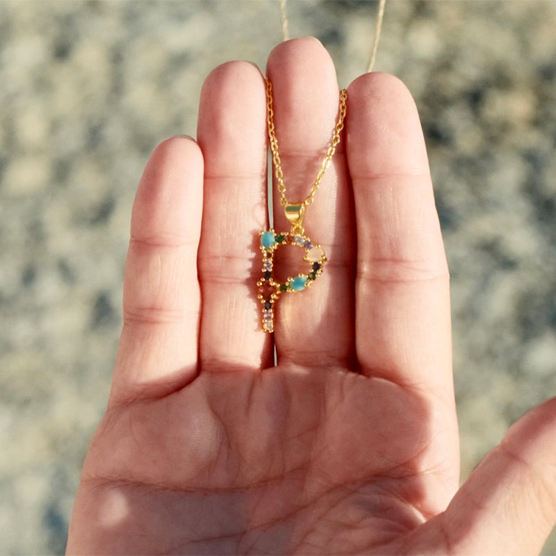 Rainbow Gemstone Initial Necklace