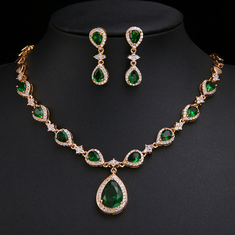 Luxueuse parure de bijoux vert émeraude