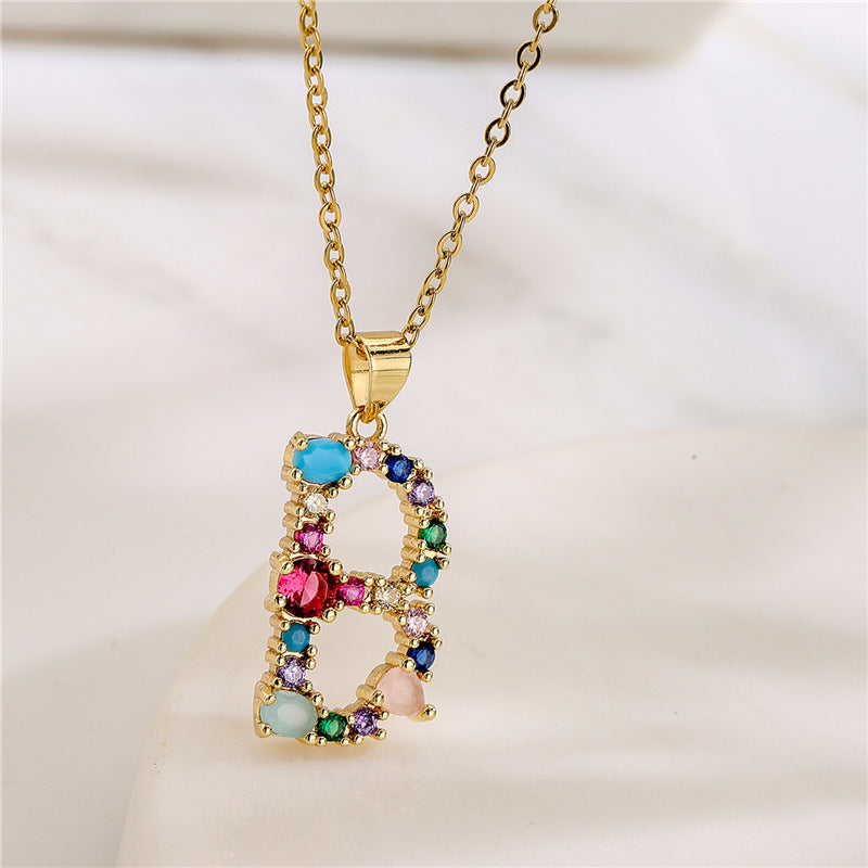 Rainbow Gemstone Initial Necklace