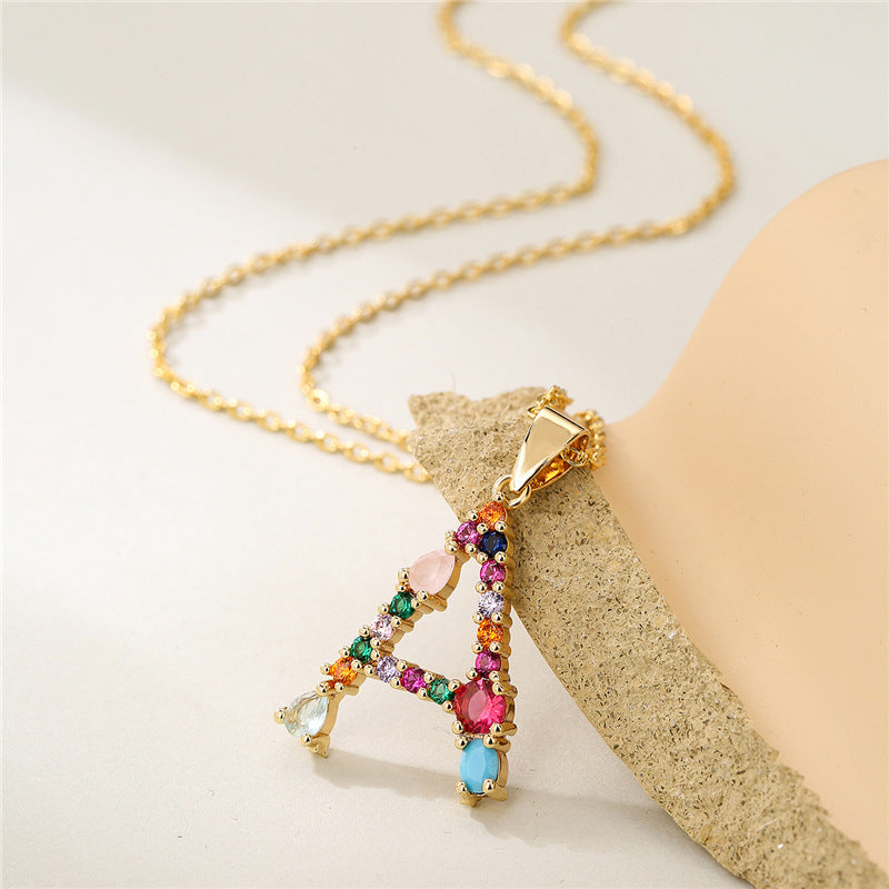 Rainbow Gemstone Initial Necklace