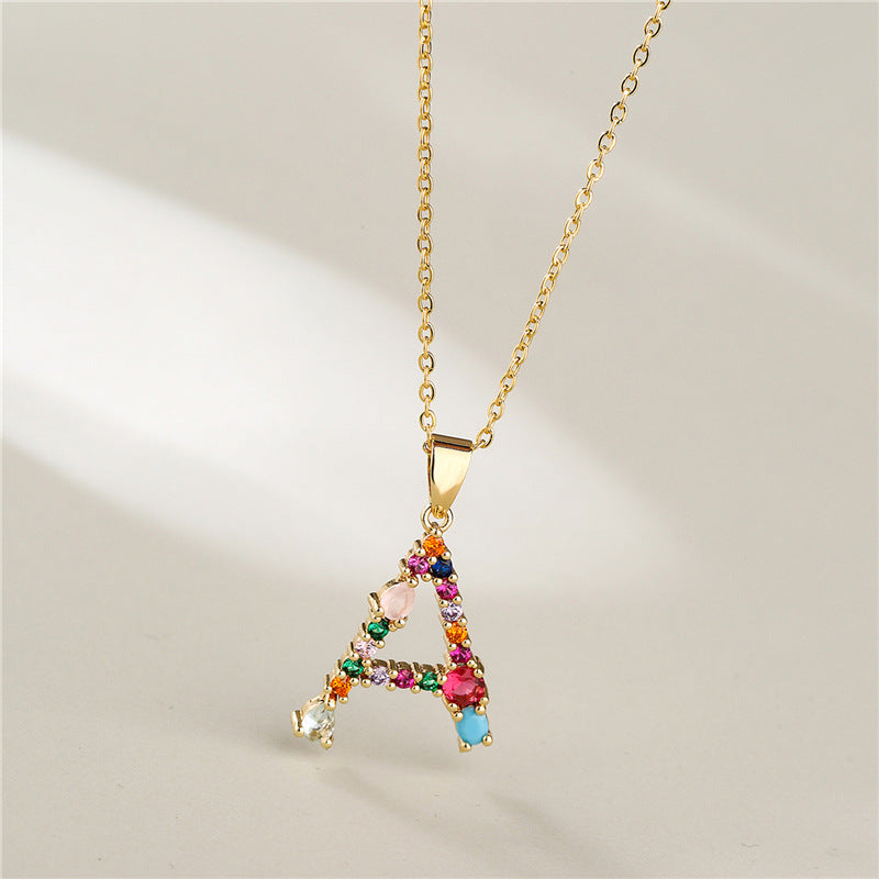 Rainbow Gemstone Initial Necklace