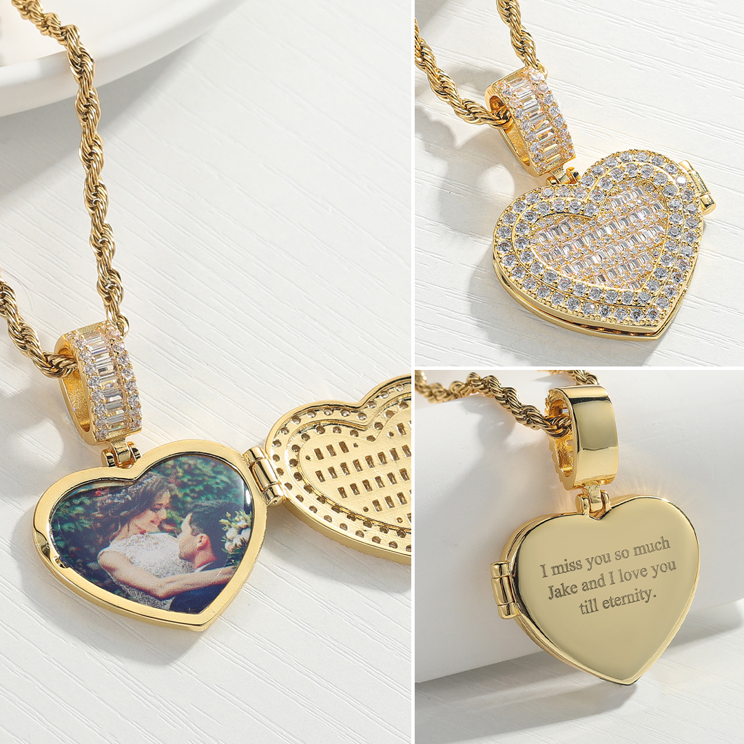 Sparkling Heart Locket With Personalized Photo Necklace